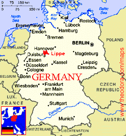 map showing Lippe, Germany - courtesy theodora.com