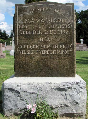 Inga Magnusson gravestone, Waterloo Ridge cemetery - photographed by Erin Wilker, August 2012