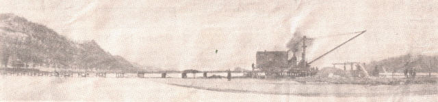 Temp bridge over Mississippi, 1930