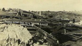 Andrew Hanson's barn after tornado June 12,1915, Lansing