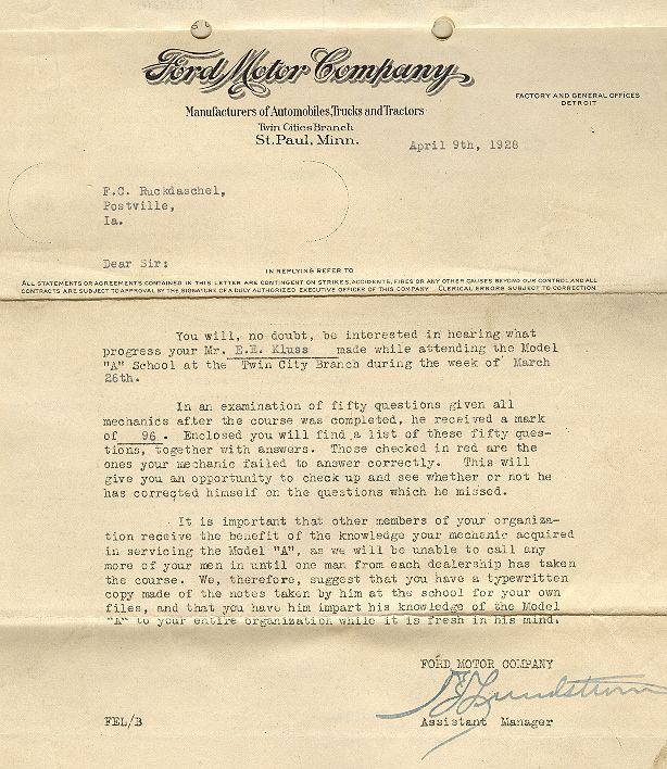 Ford Motor Co. letter to F.C. Ruckdaschel
