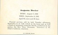 Augusta (Schalow) Dreier Funeral Card