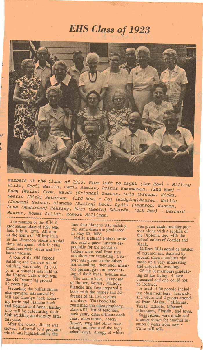 Exira High School Class of 1923 Class Reunion 1973