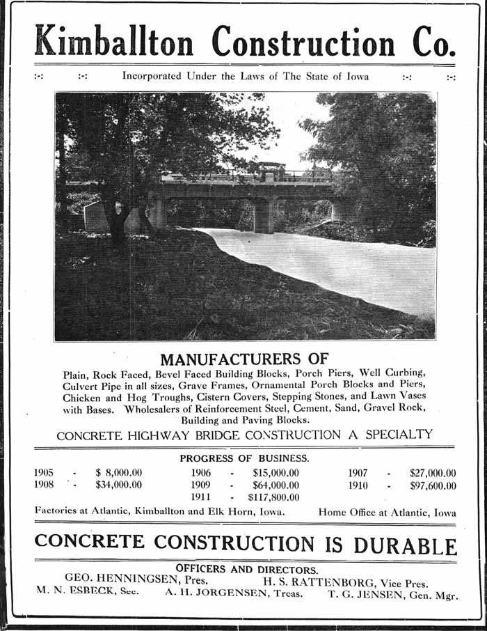 Kimballton Construction Co. Advertisement