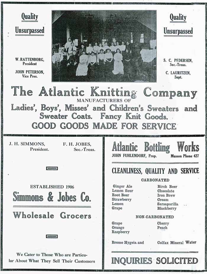 Atlantic Knitting Co., Simmons & Jobs Co., Atlantic Bottling Works Advertisements 1913 Industrial Edition