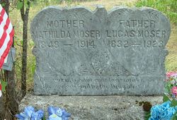 Gravestone of Lucas & Mathilda Moser in Springdale cemetery, Springdale, WA