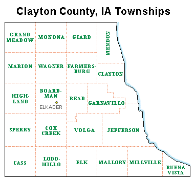 Clayton County map showing townships - not to scale