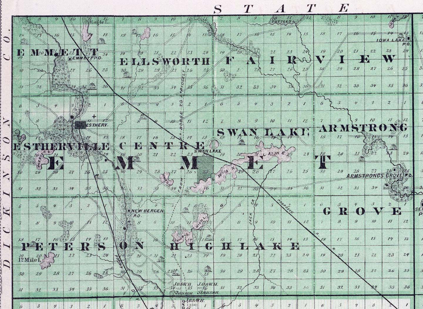 emmet county iowa 1875 map