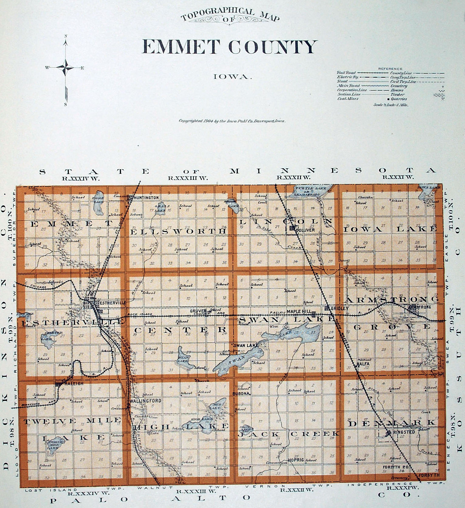 emmet county iowa 1904 map