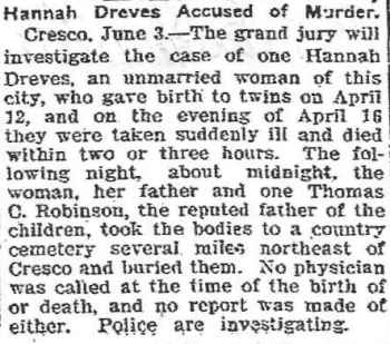 Cresco Twin babies Murder Palo Alto Reporter Thursday June 11, 1903