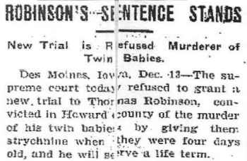 Cresco Twin babies Murder Cedar Rapids Evening Gazette Tuesday Dec. 13, 1904