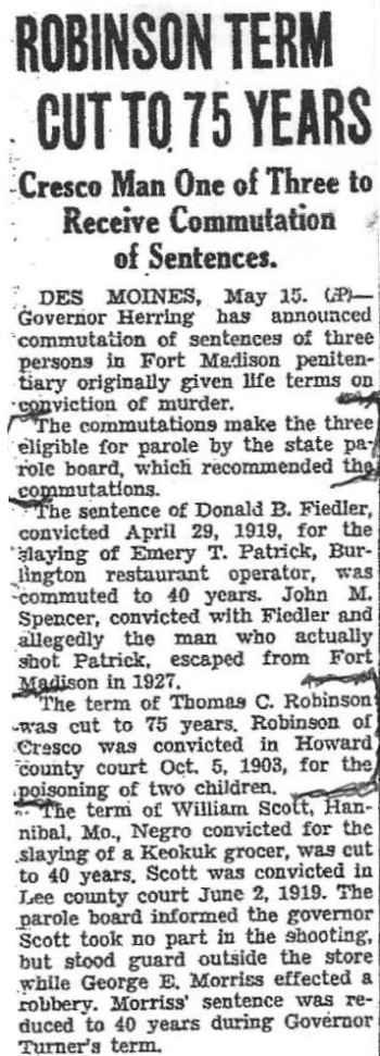 Cresco Twin babies Murder Mason City Globe Sunday May 15, 1934