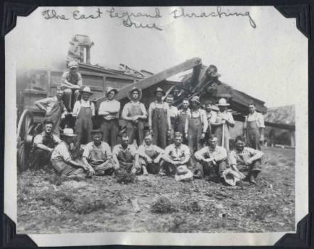 late 1920s to early 1930s threshing crew of the eastern LeGrand area