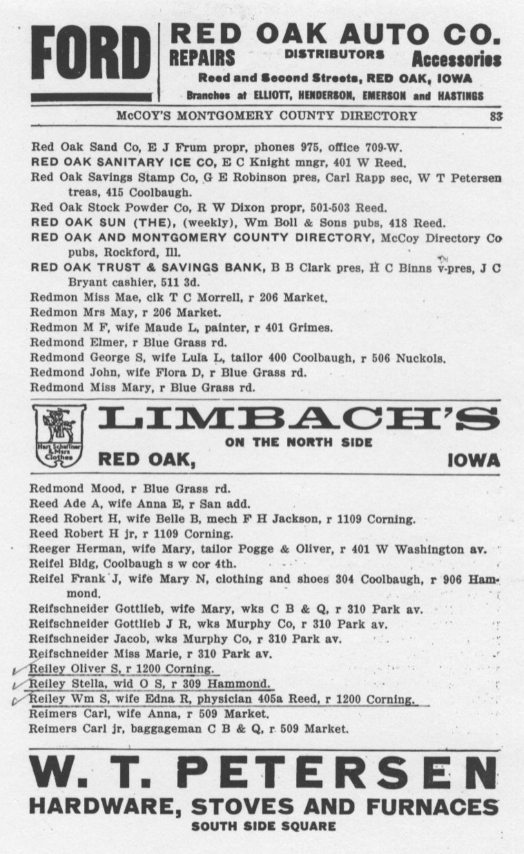 1917 Red Oak city directory