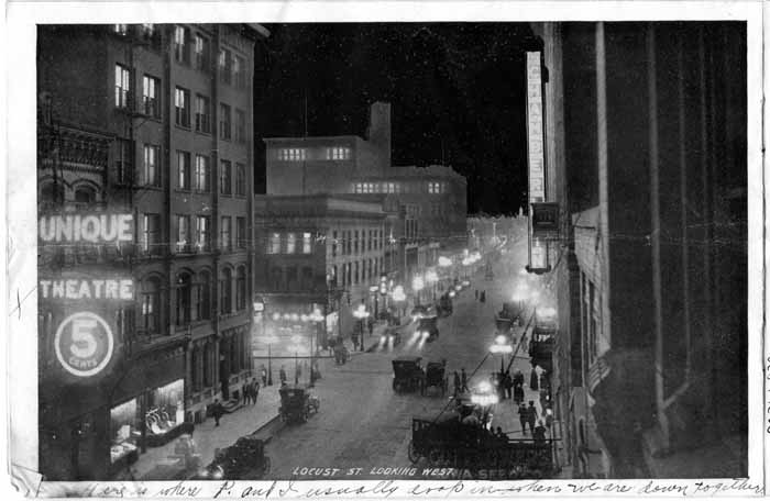 Locust St. Looking West, Night in Des Moines 1912 Pg. 9