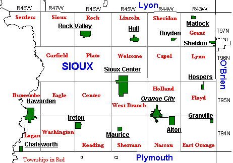 Sioux County Iowa Township Map