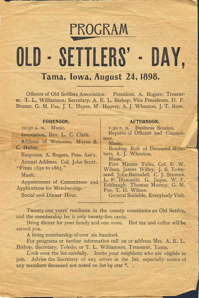 Old
                Settlers Day Program 1898
