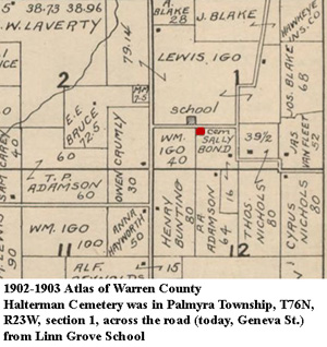 map locating Halterman Cemetery