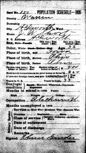 1905 census card