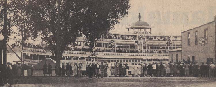 Steamer Capitol, the most beautiful boat on the river!  1928, Lansing, Iowa
