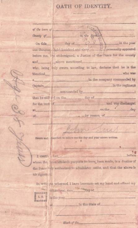 John Sires Civil War discharge paper (back)