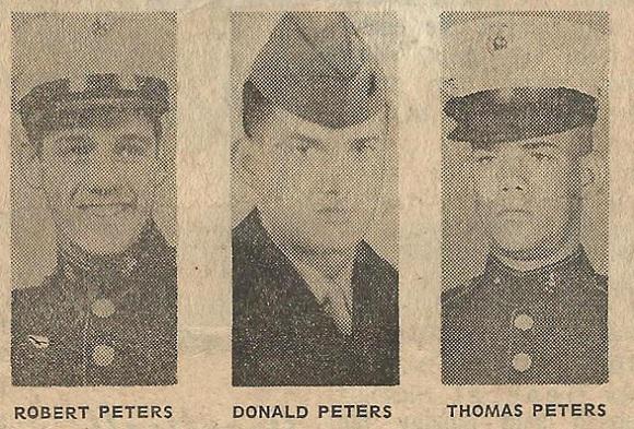 L-R: Sgt Robert Peters, Lance Cpl Donald Peters & Pfc Thomas Peters