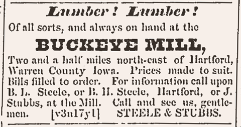 ad for Buckeye Mill 1860